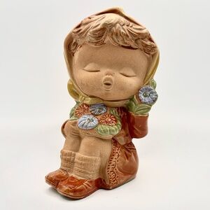 Vintage Paul Marshall Terracotta Little Girl Holding Flowers Figurine - Japan
